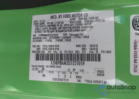 2013 Ford Mustang V6 Premium z USA, uszkodzony, nr VIN 1ZVBP8AM2D5225059